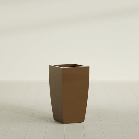 Toulan Tapered Square Planter in Metallic Bronze, 16"W × 30"H, shown empty