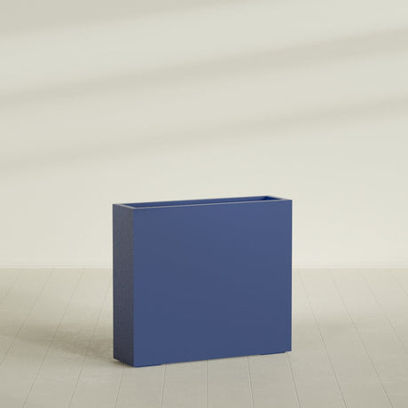 Amesbury Narrow Rectangular Planter in Matte Cobalt Blue, 36"L × 10"D × 32"H, shown empty