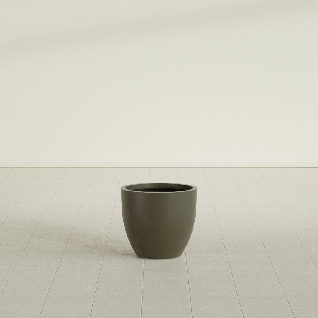 Wannsee Round Planter in Matte Bronze, 22"D × 19"H, shown empty