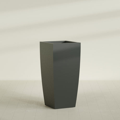 Toulan Tapered Square Planter in Matte Charcoal, 28"W × 60"H, shown empty