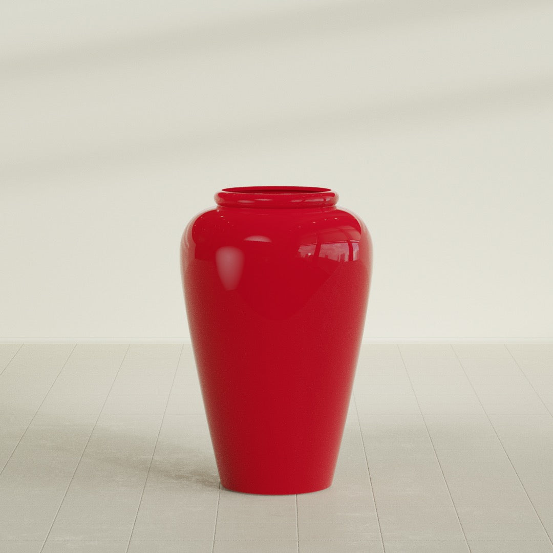 Barà Jar Planter in Gloss Red, 24"D × 37"H, shown empty