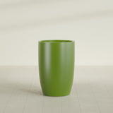 Lisbon tall round tapered fiberglass planter in Satin Green, 24 in diameter, 36 in high, shown empty