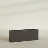 Miami Narrow Rectangular Planter in Matte Dark Brown, 48"L × 12"D × 18"H, shown empty