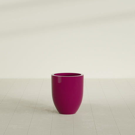 Valencia Tapered Round Planter in Gloss Eggplant, 15"D × 18"H, shown empty