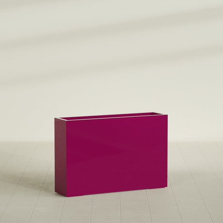 Delray Rectangular Planter in Gloss Eggplant, 48"L × 12"D × 32"H, shown empty