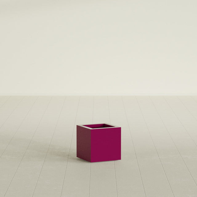 Montroy Cube Planter in Gloss Eggplant, 12", shown empty