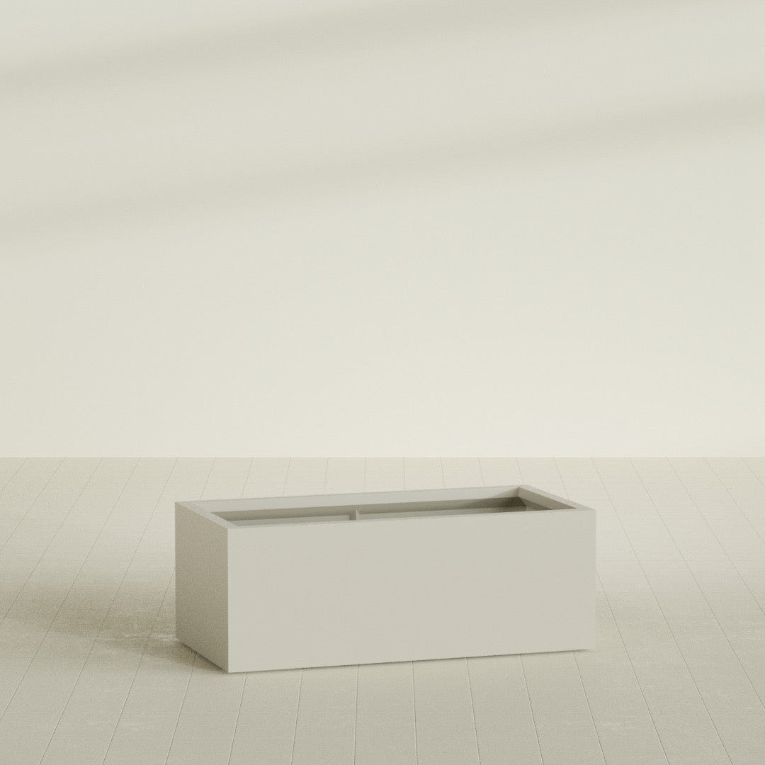 Torino Wide Rectangular Planter in Satin Beige, 48"L × 24"D × 18"H, shown empty