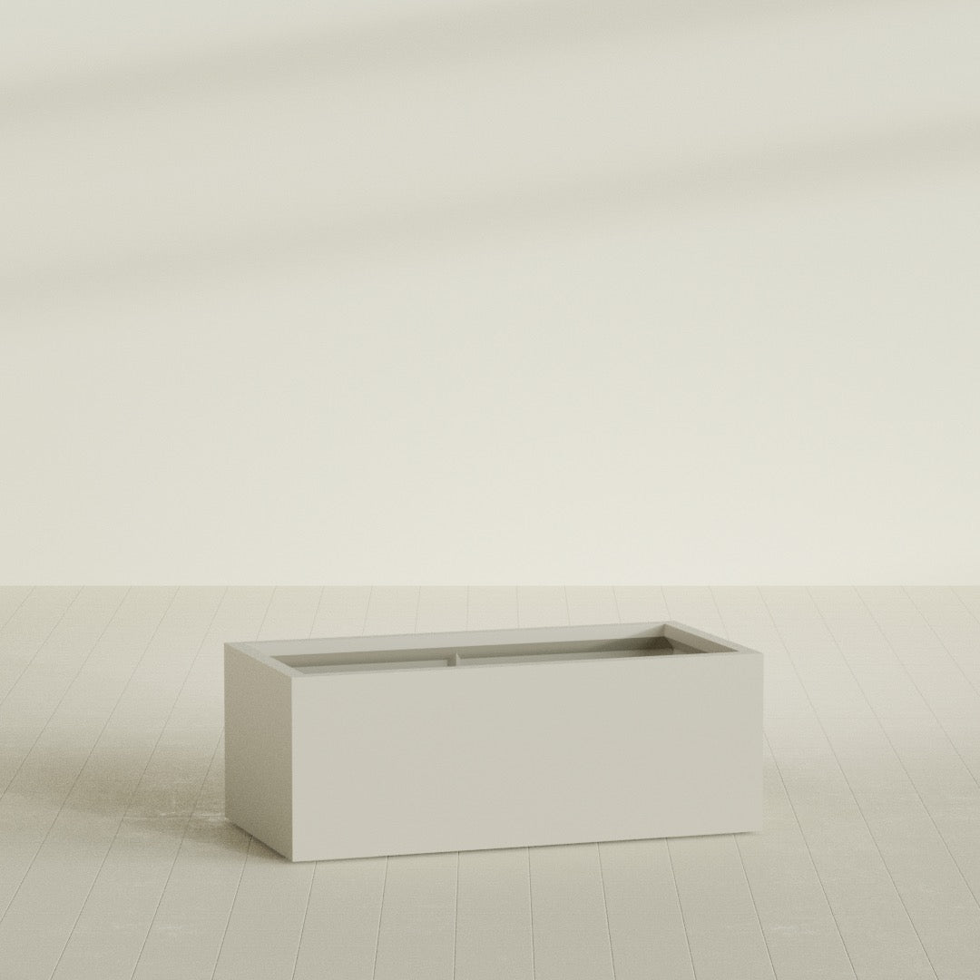 Torino Wide Rectangular Planter in Satin Beige, 48"L × 24"D × 18"H, shown empty