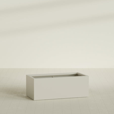 Torino Wide Rectangular Planter in Satin Beige, 48"L × 24"D × 18"H, shown empty