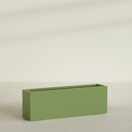 Tolga Rectangular Planter in Satin Green, 72"L × 16"D × 24"H, shown empty