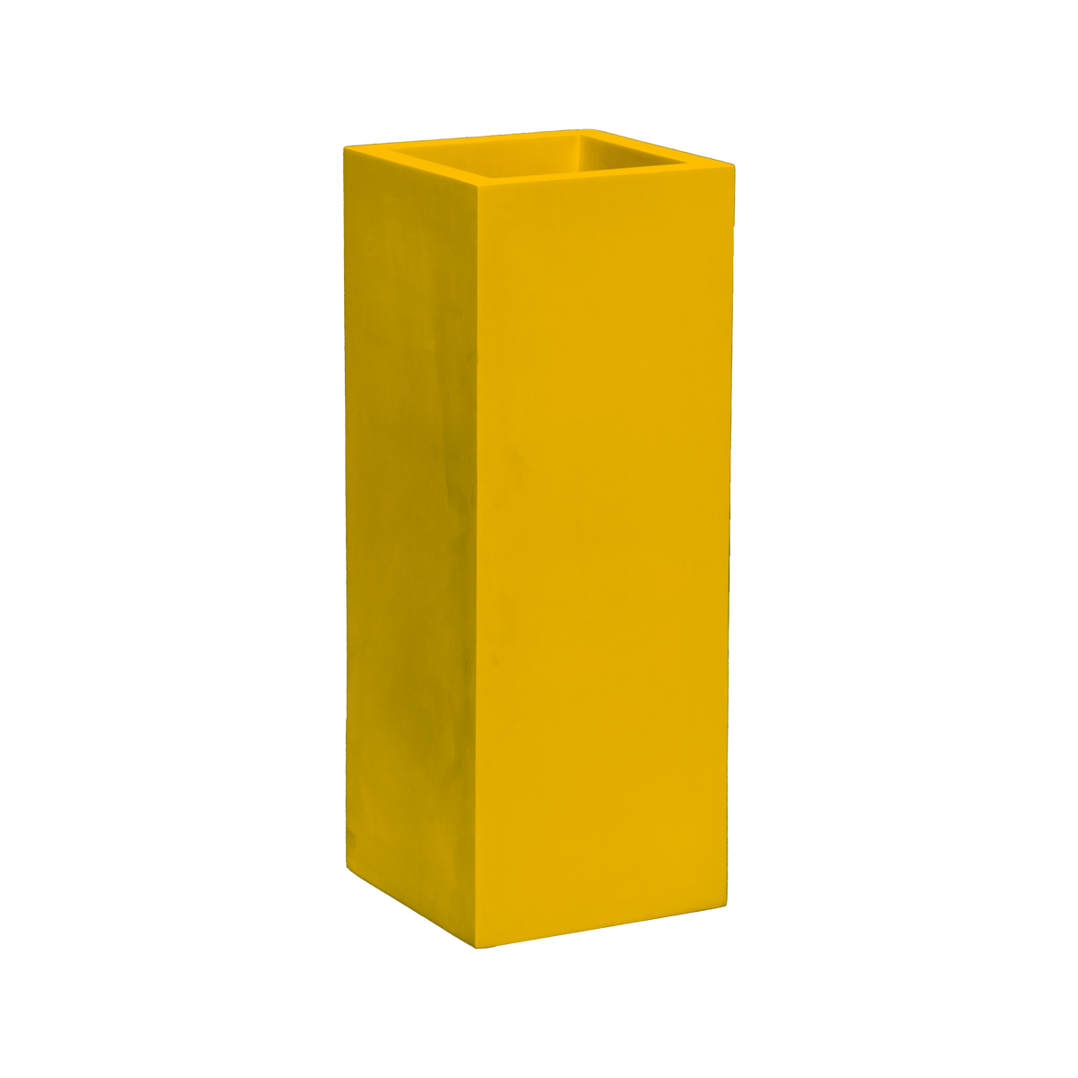 Delray corner fiberglass planter in Gloss Saffron, 12 × 12 × 32 in, studio render