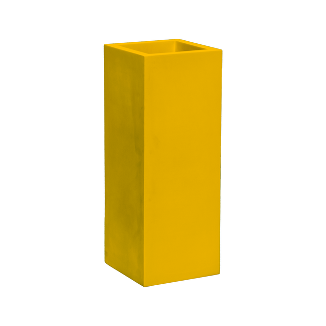 Delray corner fiberglass planter in Gloss Saffron, 12 × 12 × 32 in, studio render