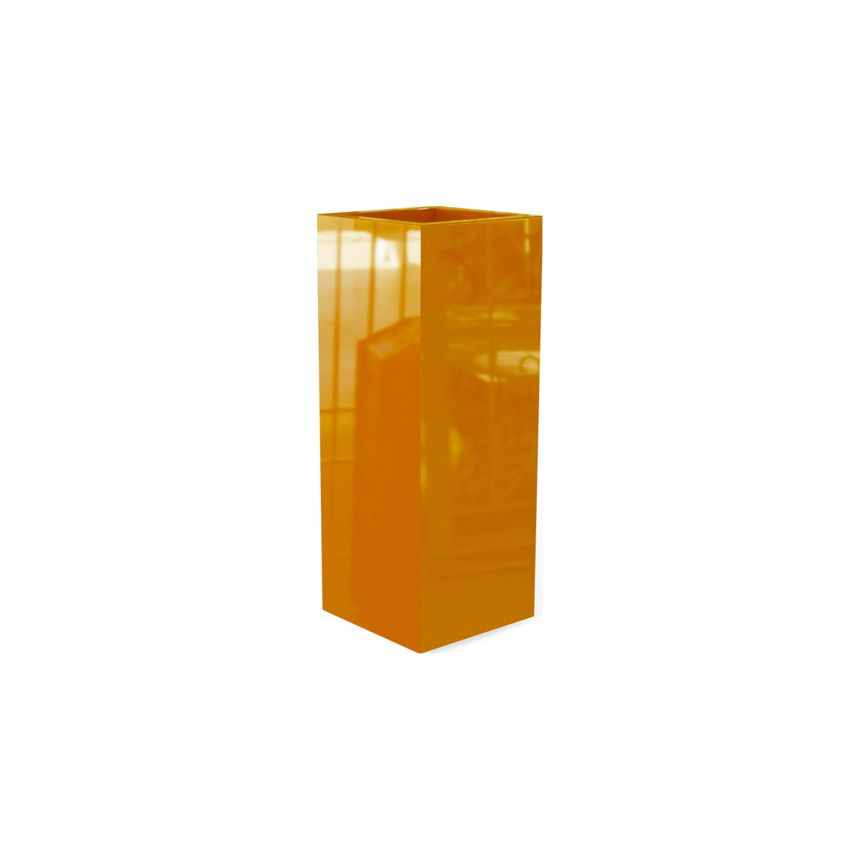 Delray corner fiberglass planter in Gloss Tangerine