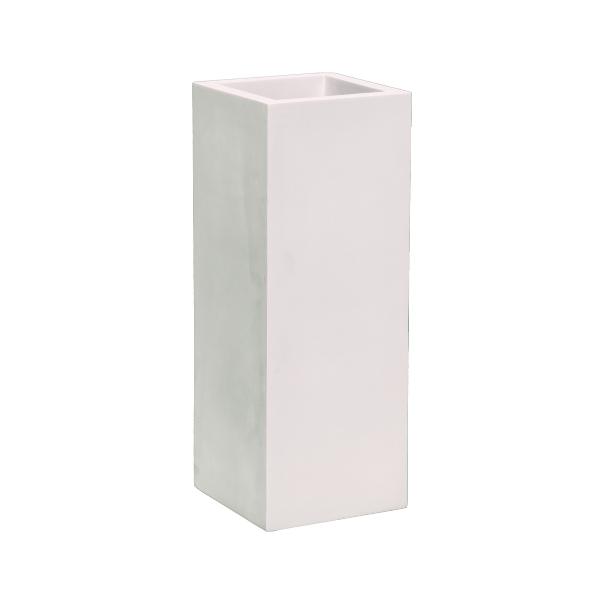 Delray corner fiberglass planter in Matte Bright White, 12 × 12 × 32 in, studio render