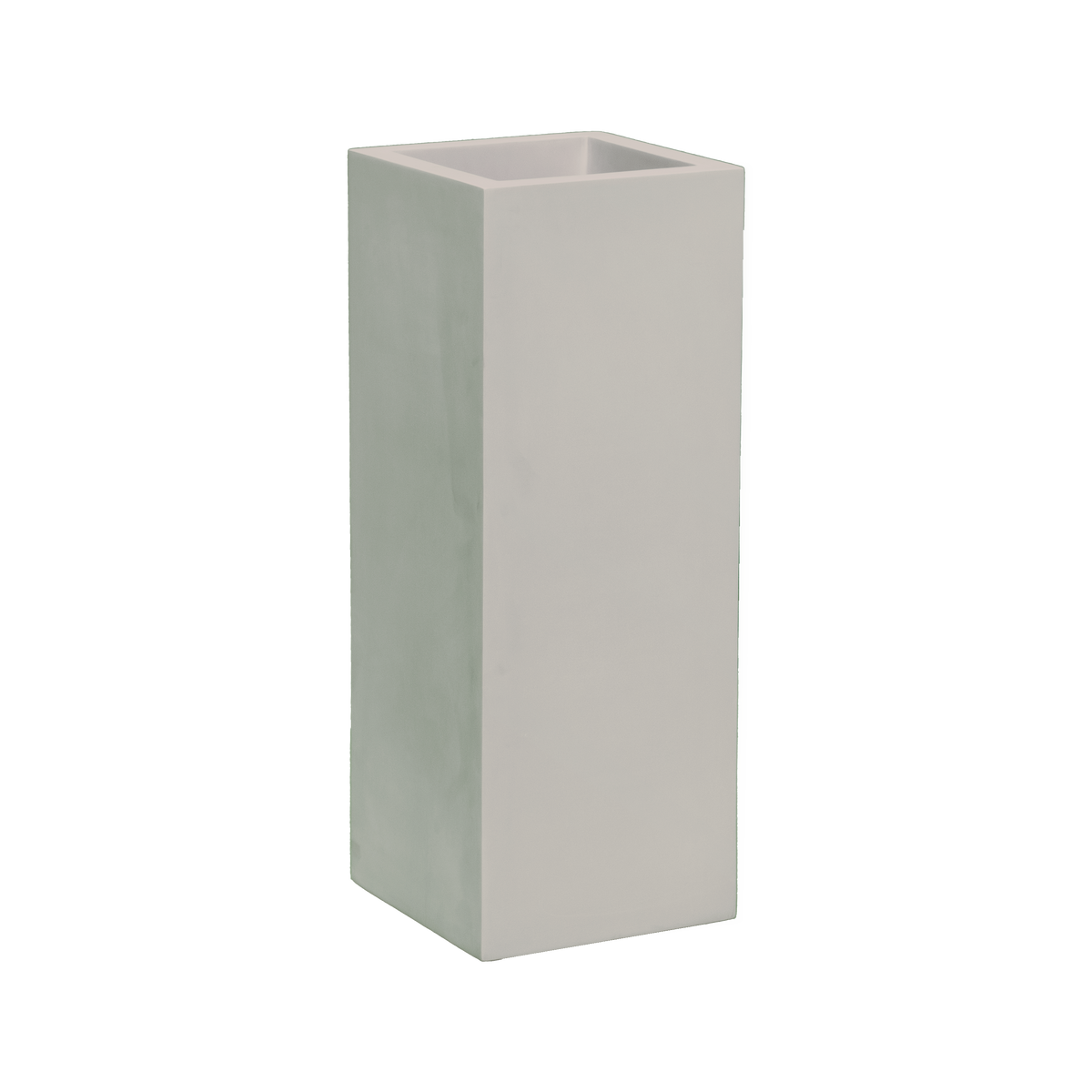 Delray corner fiberglass planter in Matte Cement Grey, 12 × 12 × 32 in, studio render