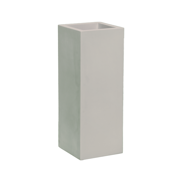 Delray corner fiberglass planter in Matte Cement Grey, 12 × 12 × 32 in, studio render