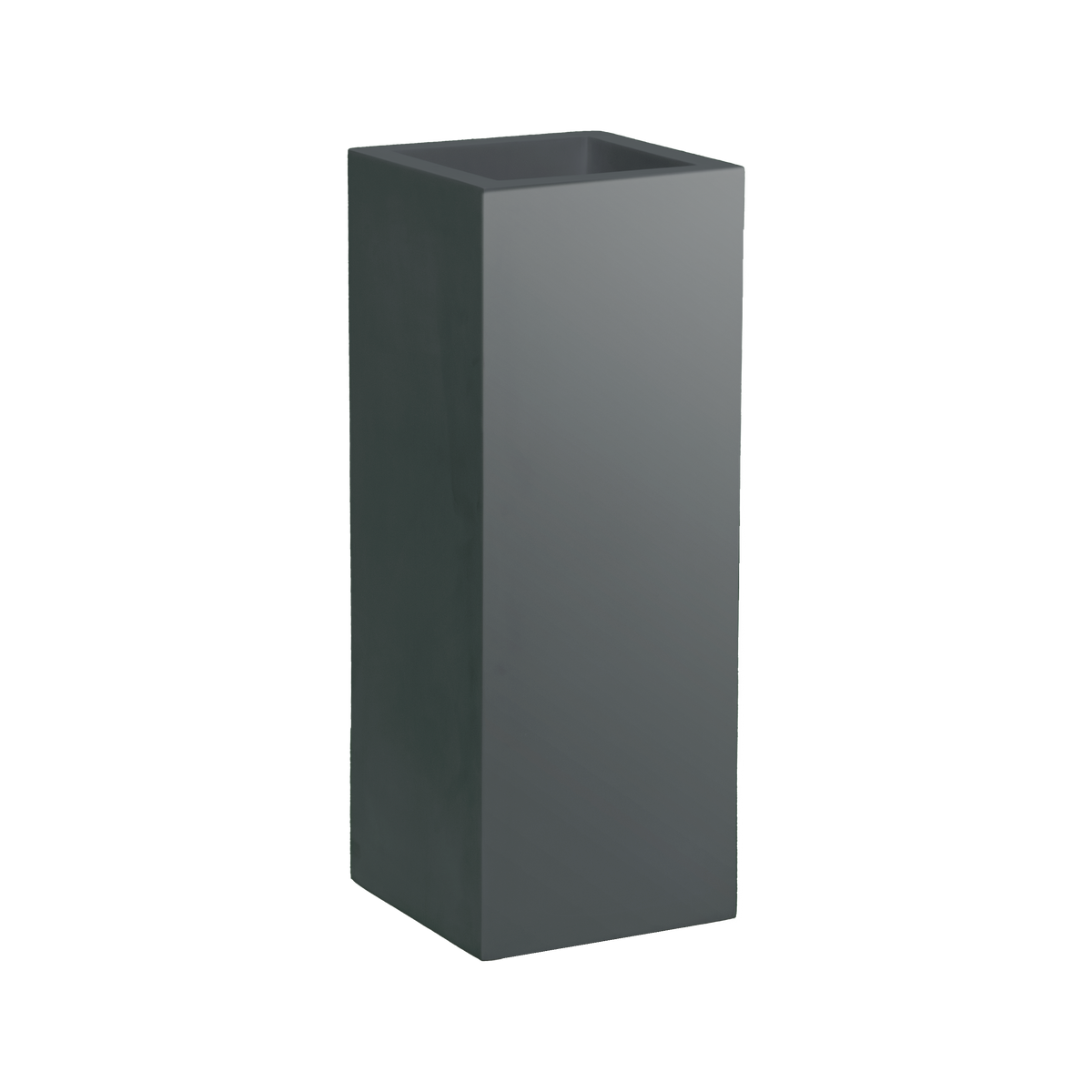 Delray corner fiberglass planter in Matte Charcoal, 12 × 12 × 32 in, studio render