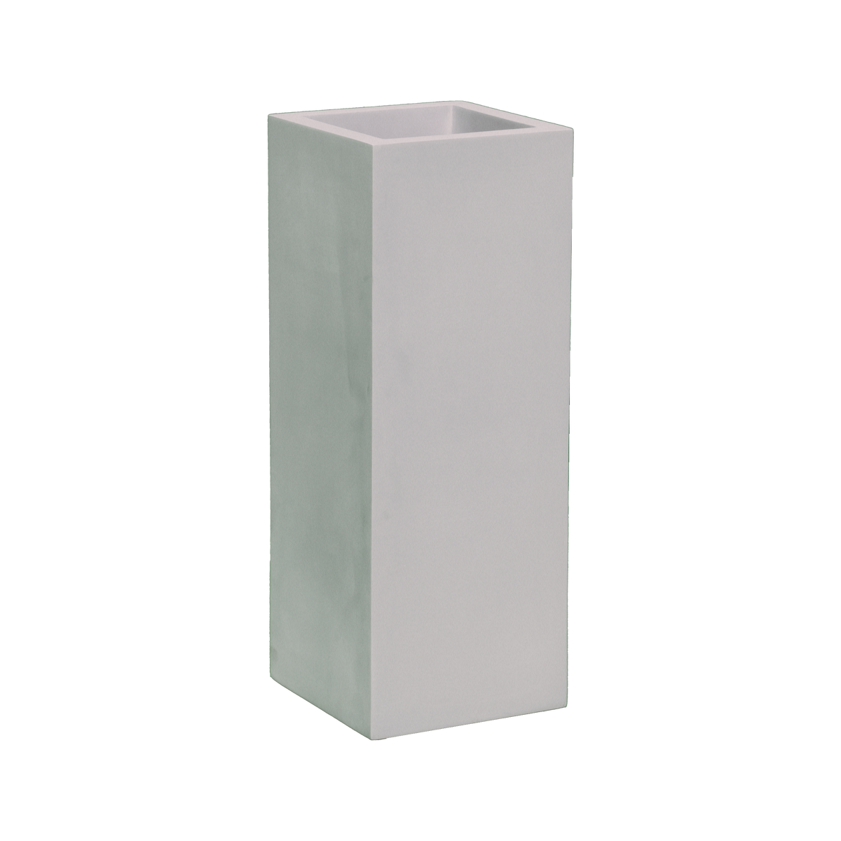 Delray corner fiberglass planter in Metallic Silver, 12 × 12 × 32 in, studio render