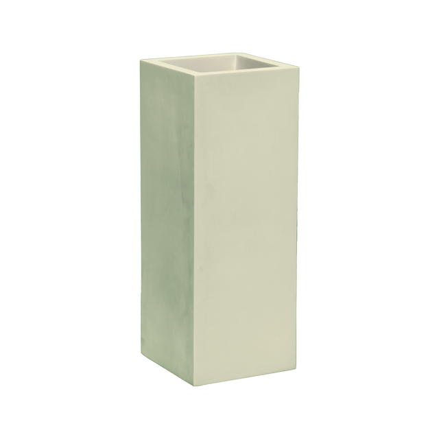 Delray corner fiberglass planter in Satin Beige, 12 × 12 × 32 in, studio render