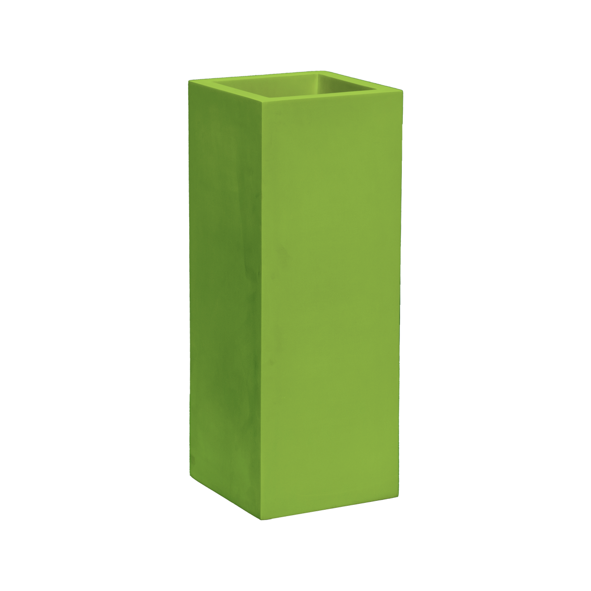 Delray corner fiberglass planter in Satin Green, 12 × 12 × 32 in, studio render