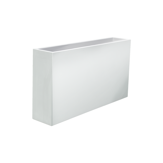 Delray rectangular fiberglass planter in Gloss Bright White, 48 × 12 × 32 in, studio render