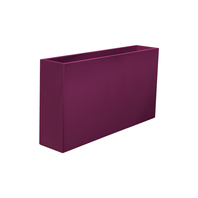 Delray rectangular fiberglass planter in Gloss Eggplant, 48 × 12 × 32 in, studio render
