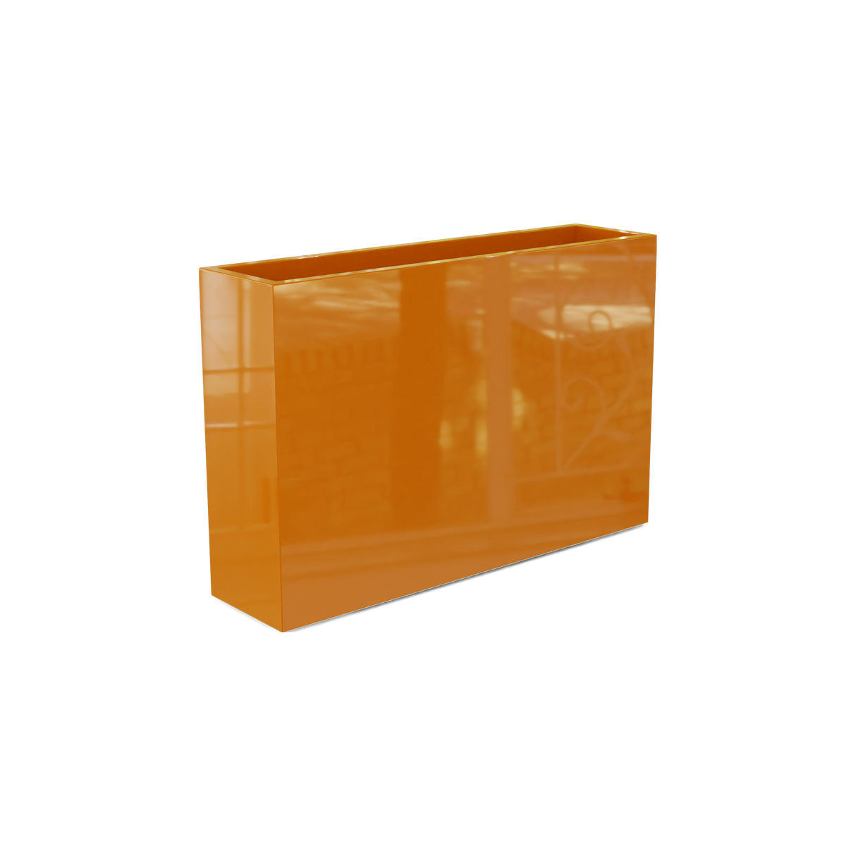Delray rectangular fiberglass planter in Gloss Tangerine