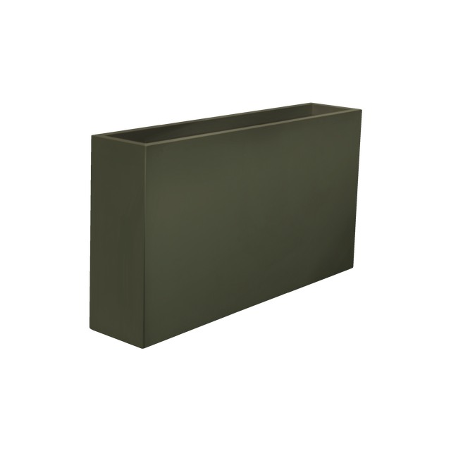 Delray rectangular fiberglass planter in Matte Bronze, 48 × 12 × 32 in, studio render