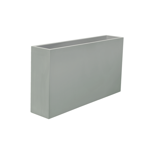 Delray rectangular fiberglass planter in Matte Cement Grey, 48 × 12 × 32 in, studio render