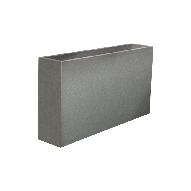 Delray rectangular fiberglass planter in Matte Gunmetal, 48 × 12 × 32 in, studio render