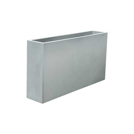 Delray rectangular fiberglass planter in Metallic Silver, 48 × 12 × 32 in, studio render