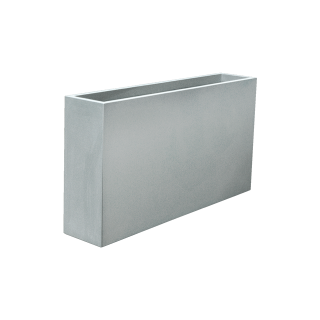 Delray rectangular fiberglass planter in Metallic Silver, 48 × 12 × 32 in, studio render