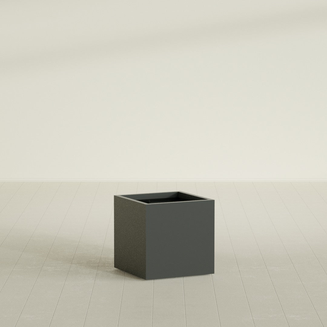 Montroy Cube Planter in Matte Charcoal, 24", shown empty