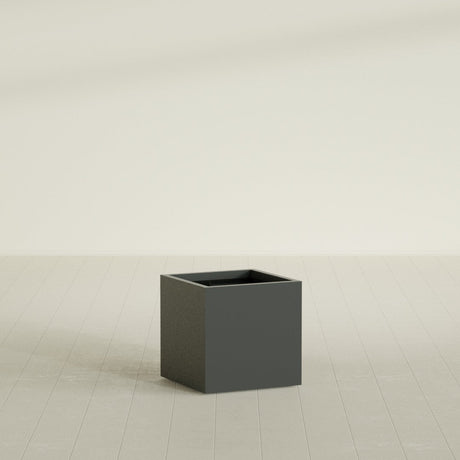 Montroy Cube Planter in Matte Charcoal, 24", shown empty