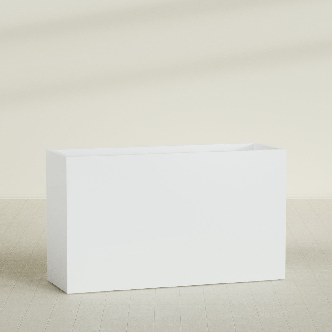Darwin Rectangular Planter in Matte Bright White, 72"L × 24"D × 42"H, shown empty