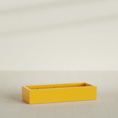 Antwerp Rectangular Planter in Gloss Saffron, 60"L × 24"D × 12"H, shown empty