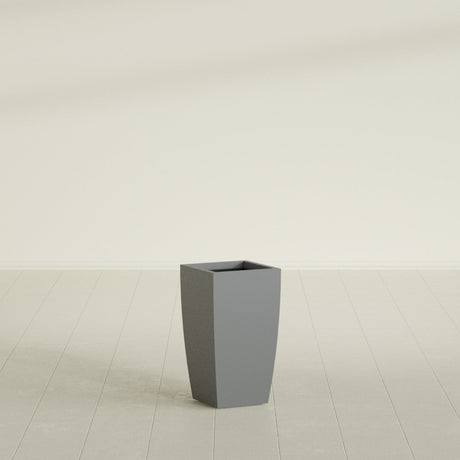 Toulan Tapered Square Planter in Matte Gunmetal, 12"W × 22"H, shown empty