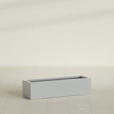 Cuba Low Rectangular Planter in Metallic Silver, 48"L × 14"D × 12"H, shown empty
