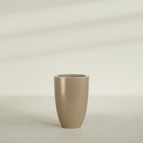 Brannan Tapered Round Planter in Gloss Metallic Gold, 24"D × 35"H, shown empty