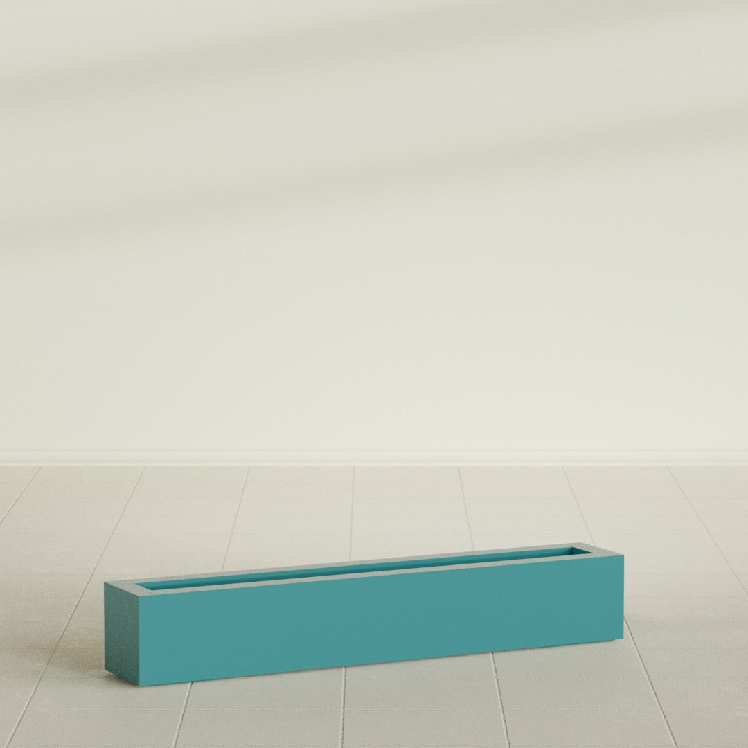 Salon Box Planter in Satin Seafoam Green, 48" Long, shown empty