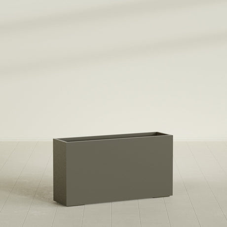 Potsdam Rectangular Planter in Matte Bronze, 60"L × 16"D × 32"H, shown empty