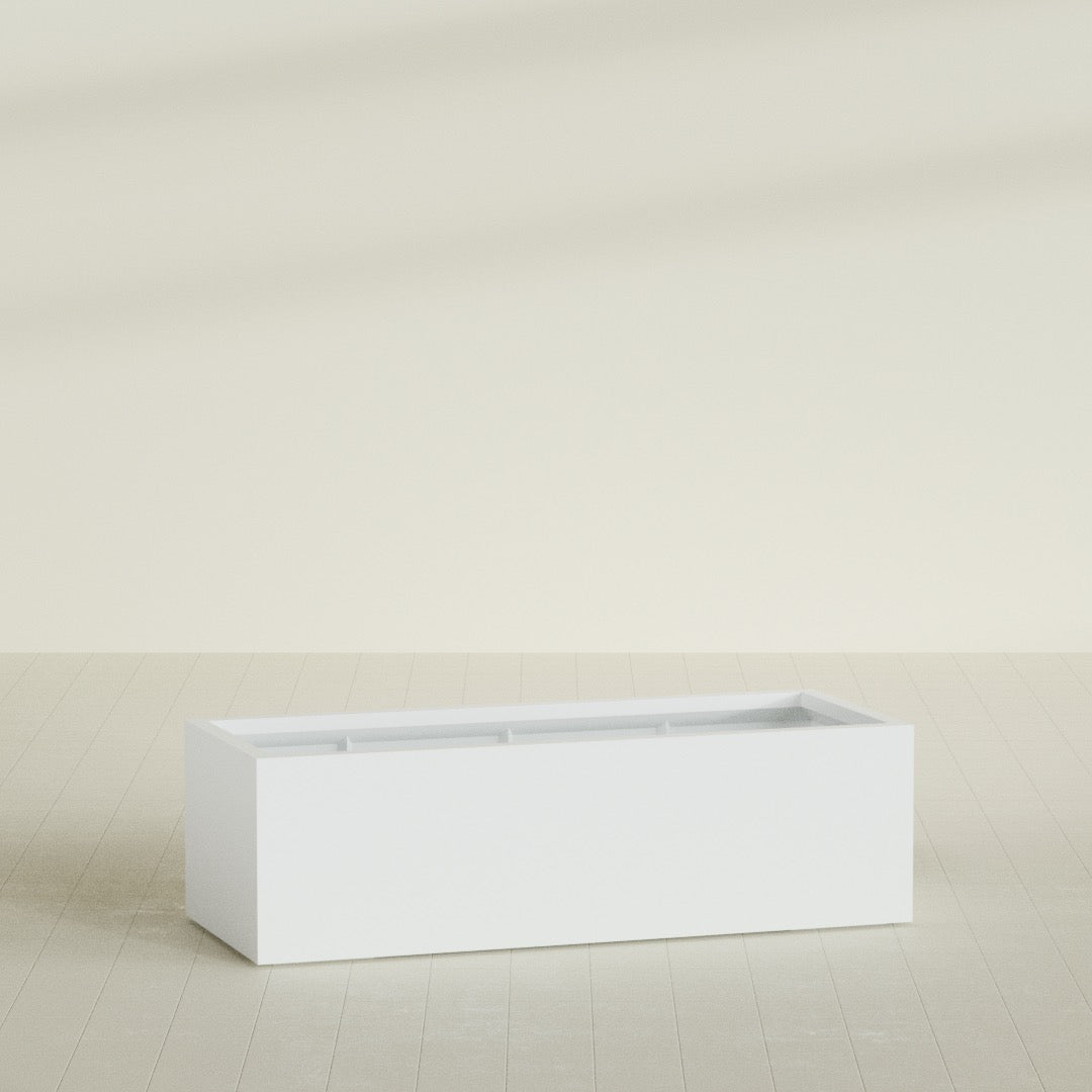 Torino Wide Rectangular Planter in Matte Bright White, 60"L × 24"D × 18"H, shown empty