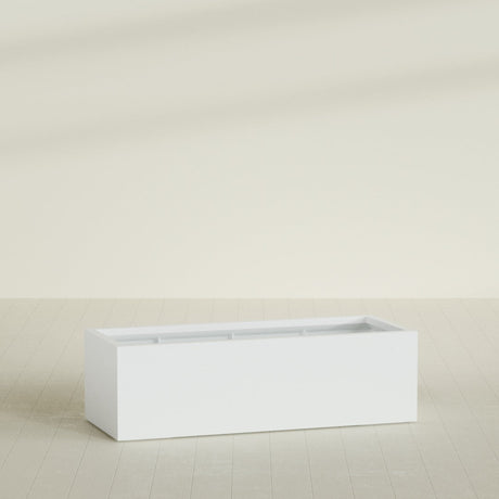 Torino Wide Rectangular Planter in Matte Bright White, 60"L × 24"D × 18"H, shown empty