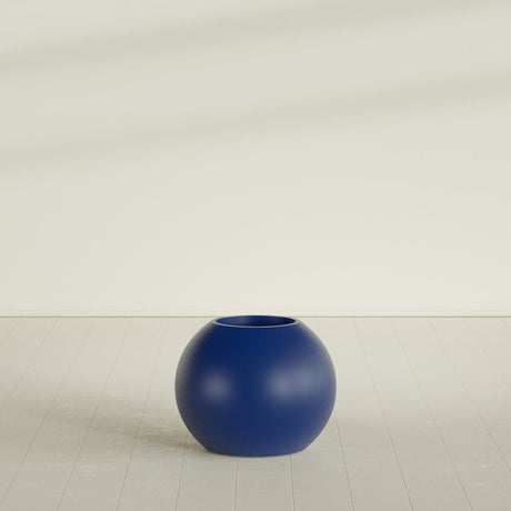 Globe Planter in Matte Cobalt Blue, 24"D × 19"H, shown empty