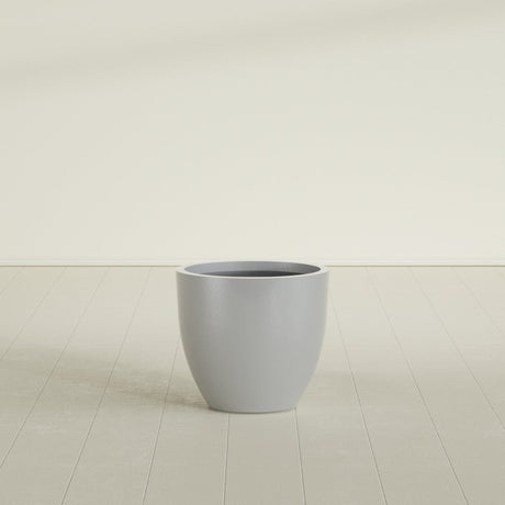 Wannsee Round Planter in Metallic Silver, 27"D × 24"H, shown empty