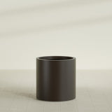 Rio Grande Cylinder Planter in Matte Dark Brown, 22"D × 22"H, shown empty