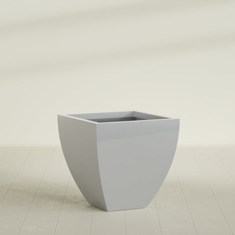 Lima Tapered Square Planter in Metallic Silver, 30", shown empty