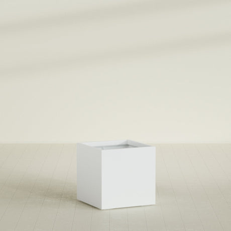Montroy Cube Planter in Matte Bright White, 32", shown empty