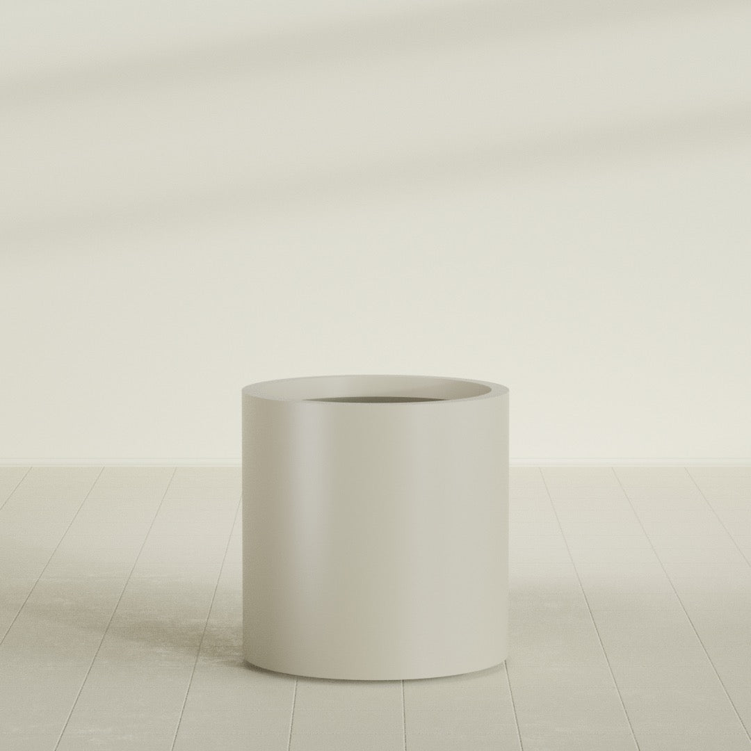 Rio Grande Cylinder Planter in Satin Beige, 22"D × 22"H, shown empty