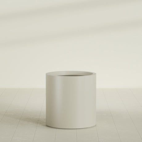 Rio Grande Cylinder Planter in Satin Beige, 22"D × 22"H, shown empty